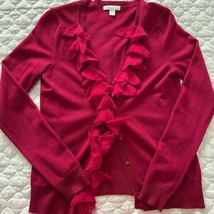 New York & Company Red Ruffle Cardigan Sweater